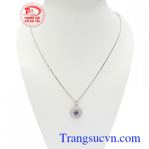 Bộ dây chuyền thạch anh tím cát khí vàng trắng kết hợp tinh tế, phong cách