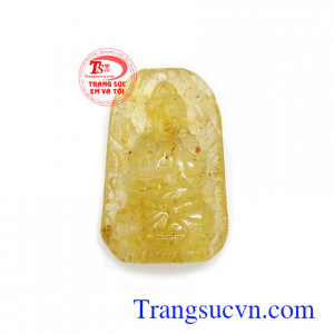 Phật bản mệnh thạch anh tóc tuổi Tý Thiên Thủ Thiên Nhãn chạm khắc đẹp, chất lượng đá cao cấp, phù hợp làm mặt dây chuyền đeo thời trang và phong thủy