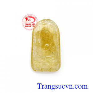 Phật bản mệnh thạch anh tóc tuổi Dậu bền đẹp, chất lượng, màu sắc tươi sáng, phù hợp làm mặt dây chuyền đeo thời trang, sang trọng