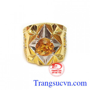 Nhẫn nam thạch anh vàng phúc lộc với thạch anh vàng là viên đá của công danh, tài lộc