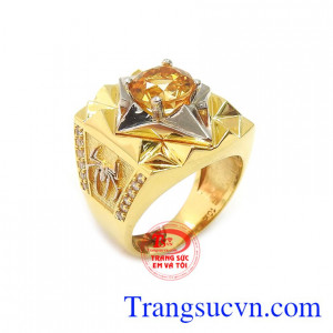 Nhẫn nam thạch anh vàng phúc lộc vàng 10k chế tác tinh xảo, sắc nét, độc đáo