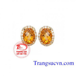 Hoa tai đá thạch anh vàng 14k 