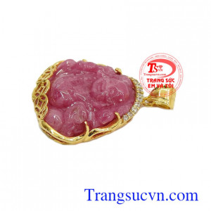Sản phẩm có giấy kiểm định đá quý, bảo hành uy tín, giao hàng toàn quốc, Mặt phật di lặc ruby vàng 18k