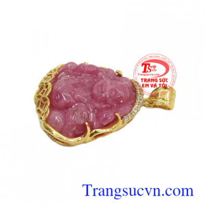 Mặt dây có thể kết hợp cùng dây da, dây cao su hoặc dây chuyền vàng để làm mới phong cách, Mặt phật di lặc ruby vàng 18k