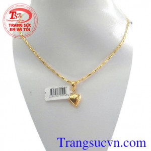 Bộ mặt dây chuyền trái tim vàng tây 10k hình trái tim với dây chuyền vàng nữ đẹp thiết kế theo kiểu Ý,bảo hành 6 tháng