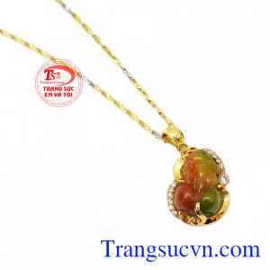 Bộ trang sức được chế tác từ vàng 14k bền đẹp, đảm bảo chất lượng,Bộ trang sức tỳ hưu 14k tài lộc