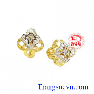 Bông tai 10k hoa lồng, Bông tai vàng tây chữ D, hình bông hoa lồng đính đá quý đẹp, bông tai món quà yêu thương cho phái nữ