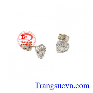 Hoa tai trái tim vàng trắng 18k