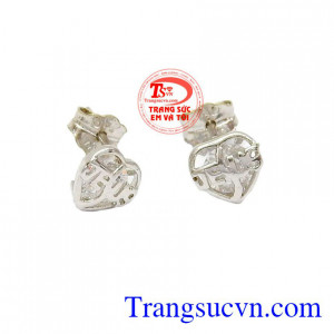Hoa tai trái tim vàng trắng 18k là hoa tai vàng trắng gắn đá Cz cao cấp vàng trắng đảm bảo chất lượng,