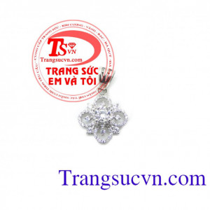 Mặt cánh hoa vàng trắng 18k, mặt dây chuyền nữ hình cánh hoa đính đá phù hợp cho phái nữ