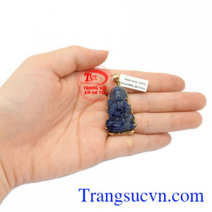 Mặt dây Phật sapphire thiên nhiên vàng 10k, bảo hành 6 tháng.