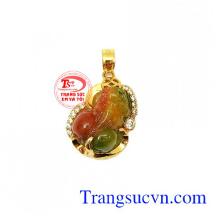 Mặt dây tỳ hưu 14k cát tường được chế tác từ ngọc cẩm thạch thiên nhiên kiểu dáng độc đáo, mới mẻ,Mặt dây tỳ hưu 14k cát tường