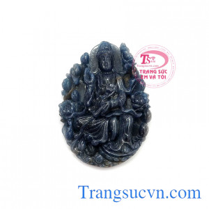 Mặt phật quan âm Sapphire tịnh tâm chạm khắc tinh xảo, sắc nét, phù hợp làm mặt dây chuyền đeo thời trang và phong thủy