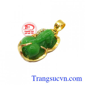 Đá cẩm thạch thiên nhiên mang năng lượng lớn, thích hợp với nhiều lứa tuổi,Mặt tỳ hưu vàng 14k may mắn