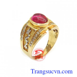 Nhẫn đá đỏ vàng rồng trắng đẹp, nhẫn nam vàng tây dành cho nam sang trọng và đẳng cấp phái mạnh