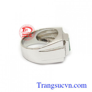 Nhẫn nam vàng trắng 18k gắn đá quý thiên nhiên cao cấp, nhẫn nam đẹp