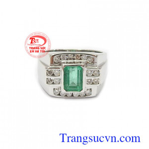 Nhẫn vàng 18k nam đính đá quý emerald thiên nhiên