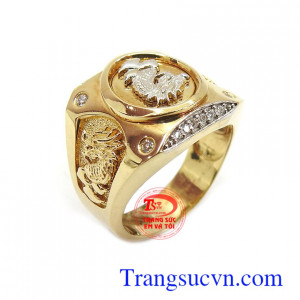 Nhẫn mặt rồng vàng tây dành cho nam,thiết kế rồng trên máy,đúc nhẫn công nghệ cao,đánh bóng sáng đẹp