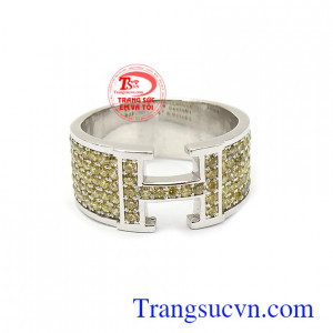 Nhẫn nam H vàng trắng dành cho nam đeo,Nhẫn nam hermes gắn đá thiên nhiên,Nhẫn nam H vàng trắng chất lượng đảm bảo uy tín,đẳng cấp cho nam đeo
