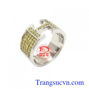 Nhẫn nam H vàng trắng dành cho nam đeo,Nhẫn nam hermes gắn đá thiên nhiên,Nhẫn nam H vàng trắng chất lượng đảm bảo uy tín,đẳng cấp cho nam đeo