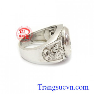 Nhẫn nam vàng trắng tinh xảo, nhẫn nam vàng 10k đẹp, nhẫn nam vàng trắng sáng, bền màu, sang trọng