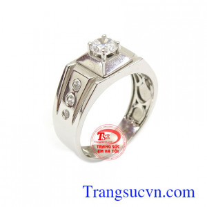 Nhẫn nam thanh lịch 18k, nhẫn nam vàng trắng đẹp, họa tiết không cầu kỳ, mang đến cho người đeo vẻ đẹp thanh lịch nhưng vẫn sang trọng, quý phái