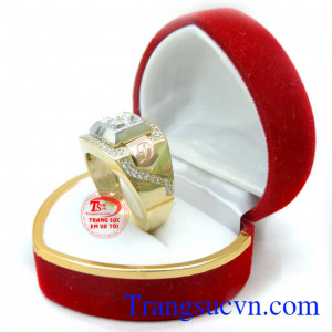 Nhẫn nam vàng tây gắn kim cương