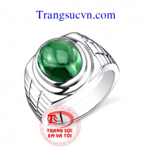 Nhẫn nam vàng trắng gắn đá Emeral