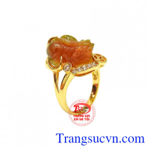 Nhẫn nữ 14k tỳ hưu hưng thịnh được chế tác từ đá cẩm thạch thiên nhiên và vàng 14k chuẩn chất lượng,Nhẫn nữ 14k tỳ hưu hưng thịnh