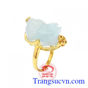 Nhẫn nữ Aquamarine tỳ hưu cao cấp được chế tác bọc vàng 14k tinh tế