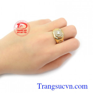 Nhẫn nam vàng tây đính đá thời trang