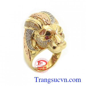 Nhẫn vàng nam sư tử vàng hồng,vàng màu,đá trắng mắt sư tử đỏ,nhẫn nam sư tử đeo ngón giữa,vàng 18k nhập khẩu nguyên chiếc