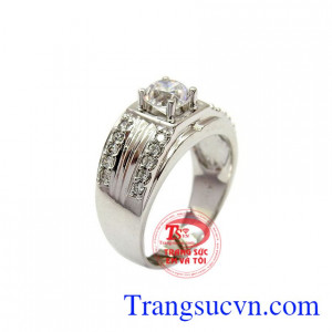 Chiếc Nhẫn vàng trắng đá trắng chất lượng đảm bảo,nhẫn vàng 18k nhập khẩu Italya,nhẫn nam đẹp,có bảo hành 1 năm, thu mua vĩnh viễn, đảm bảo quyền lợi khách hàng dùng nhẫn vàng trắng