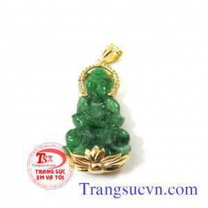 Phật ngọc vàng tây 18k đảm bảo chất lượng vàng và ngọc tạc mặt phật quan âm,