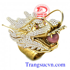 Rồng gậm châu - Nhẫn vàng đính đá