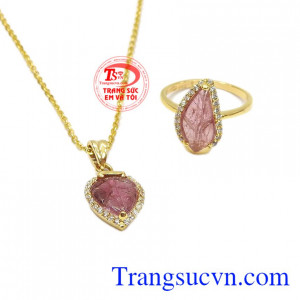 Bộ trang sức chiếc lá tourmalin xinh xắn