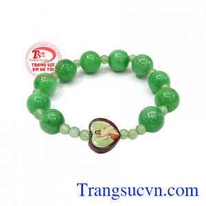 Chuỗi mân côi ngọc cẩm thạch màu xanh xen đá thạch anh trắng,Chuỗi mân côi ngọc