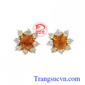 Hoa tai Sapphire vàng bình an vàng 14k bền đẹp, sang trọng và thời trang, phù hợp phong cách phái đẹp