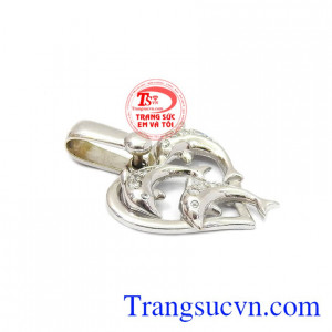 Mặt dây chuyền cá heo may mắn, mặt dây chuyền vàng trắng 18k.