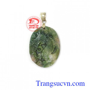 Mặt dây chuyền rồng đá canxedon thiên nhiên cao cấp gắn móc bạc sang trọng