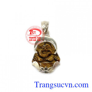 Mặt di lặc phong thủy, mặt phật di lặc đá mắt hổ, nhỏ xinh, bọc bạc đẹp, nét khắc tinh tế