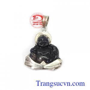 Mặt phật đá thiên thạch bọc bạc sang trọng, tinh xảo