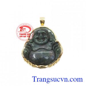 Mặt phật di lặc kim tiền được chế tác từ vàng 14k và đá caxedon thiên nhiên