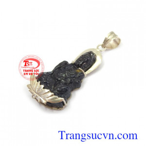 Mặt phật quan âm sapphire bọc bạc cao cấp