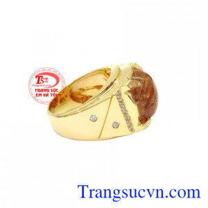 Thạch anh tóc thiên nhiên là biểu tượng của sự tăng trưởng, phát triển và thịnh vượng,Nhẫn nam thạch anh tóc 14k đẹp