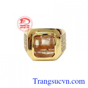 Thiết kế sang trọng, lịch lãm phù hợp cho phái mạnh sử dụng trong các dịp quan trọng,Nhẫn nam thạch anh tóc 14k mạnh mẽ