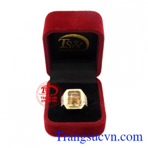Nhẫn nam thạch anh tóc 14k mạnh mẽ