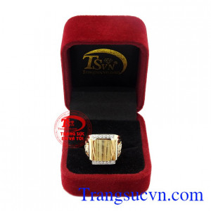 Nhẫn nam thạch anh tóc 14k tài lộc
