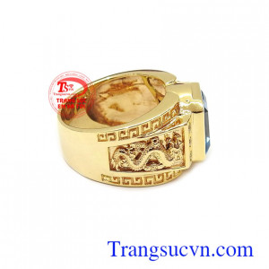Nhẫn vàng gắn đá chủ Topaz thiên nhiên, Nhẫn nam vàng đảm bảo chất lượng Uy tín, Đeo hợp phong thủy