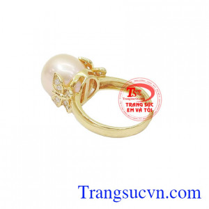 Nhẫn ngọc trai vàng đẹp Giấy kiểm định đá quý và vàng kèm theo sản phẩm bảo hành 1 năm, giao hàng toàn quốc